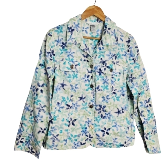 Vintage 90s Napa Valley White Blue Floral Light Button Up Jacket Size Large - Picture 1 of 8